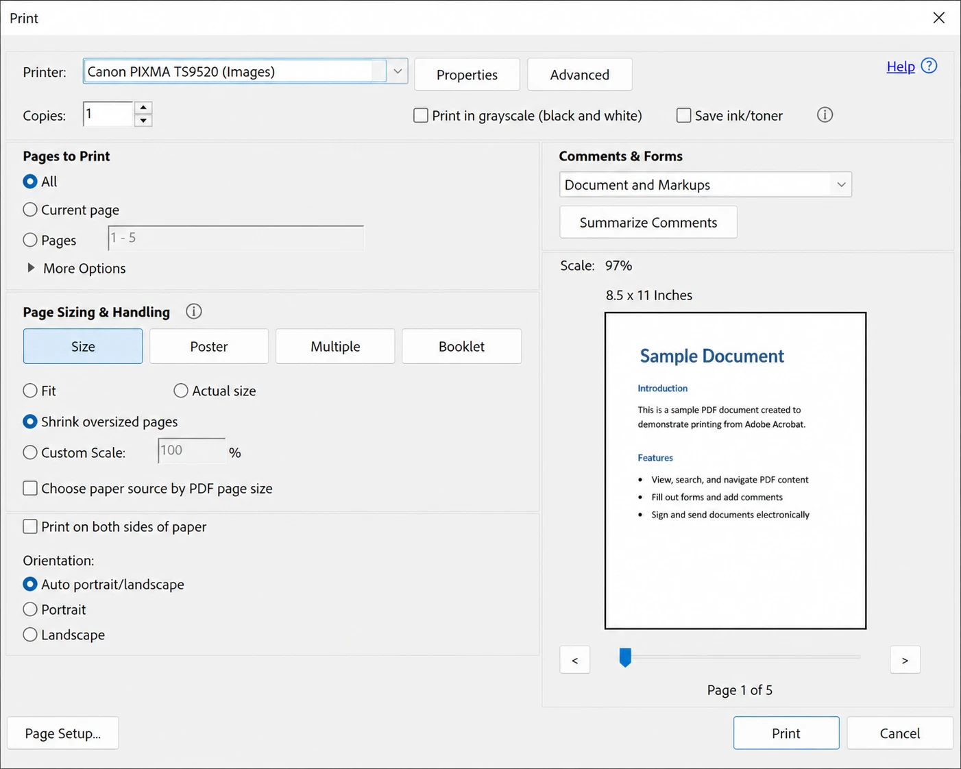 How to Convert PDF to JPG: 11 Easy Methods (Step-by-Step Guide): Image 2 - The Print dialog with an image printer selected as the destination