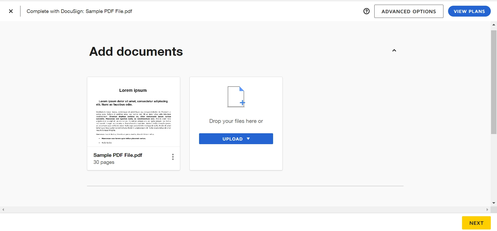 How to DocuSign a PDF (Beginner Guide): Figure 2 - Upload one or more PDF files to be DocuSigned.