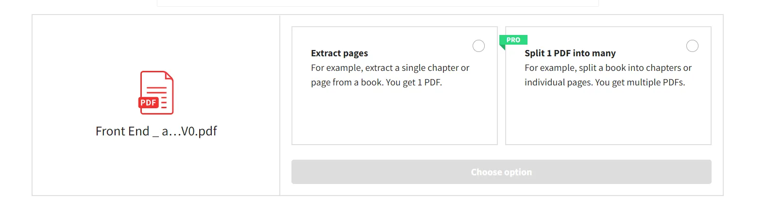 How to Separate PDF Pages, Figure 11: Split and extract page features in Smallpdf