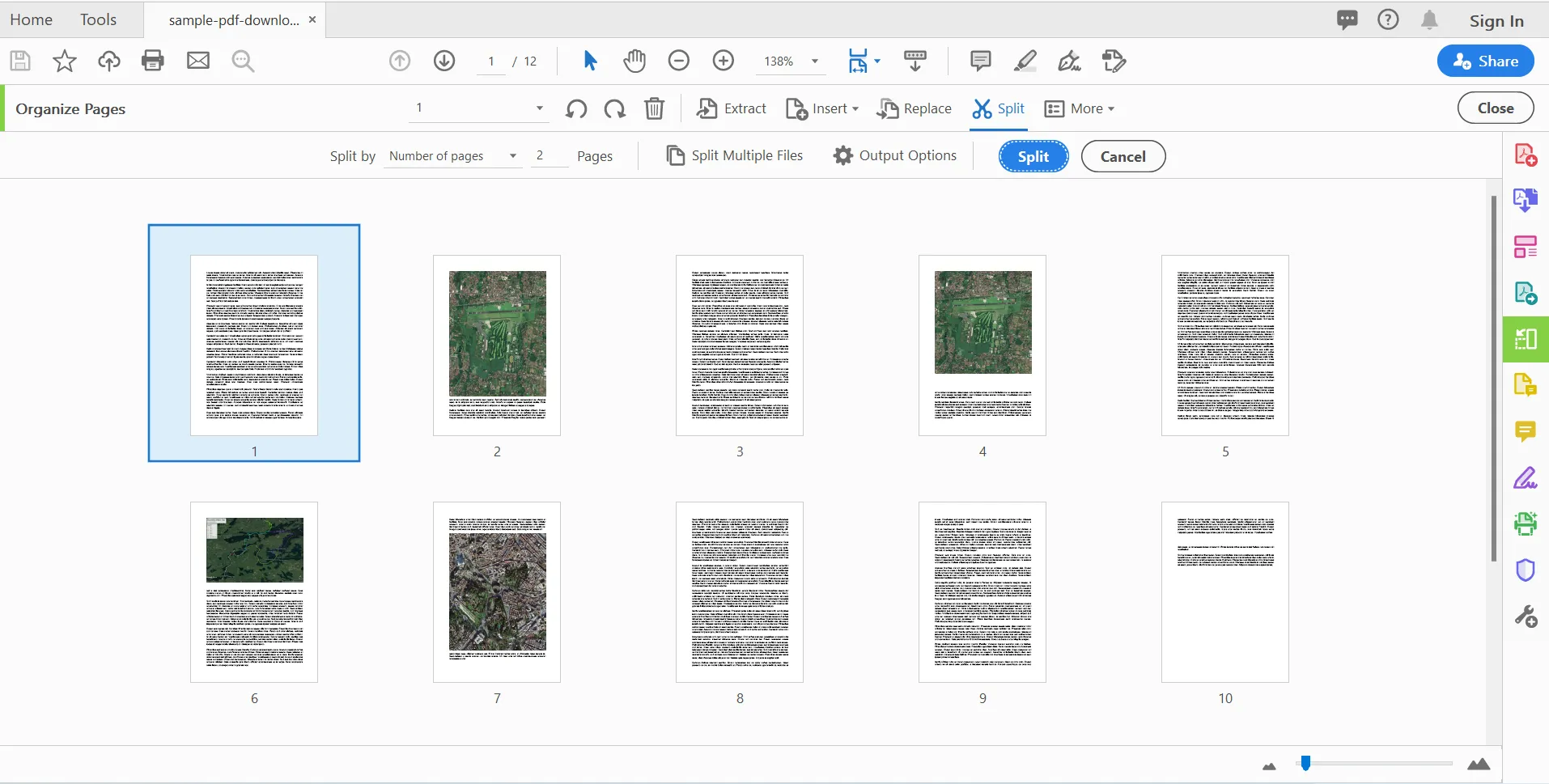 How to Separate PDF Pages, Figure 2: Editing interface with Split feature