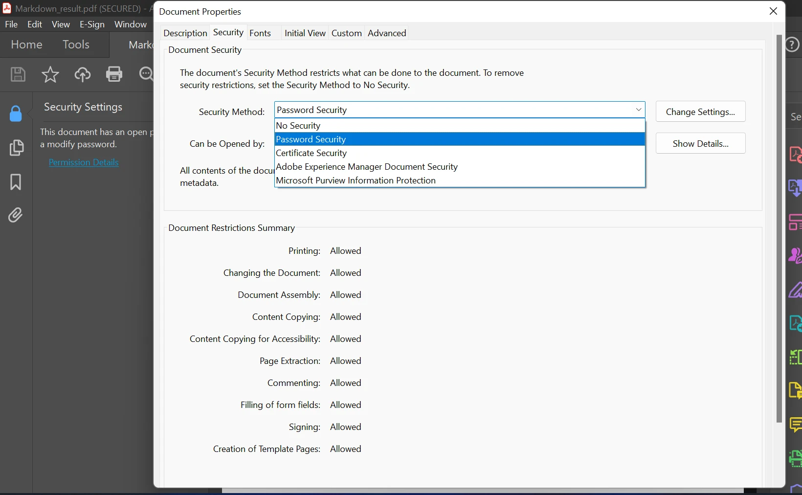 How to Unsecure a PDF (Beginner Tutorial): Figure 5 - Password Security