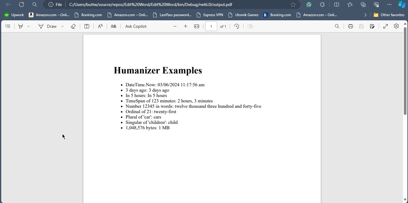 Humanizer C#（如何为开发人员工作）：图 11 - PDF 输出