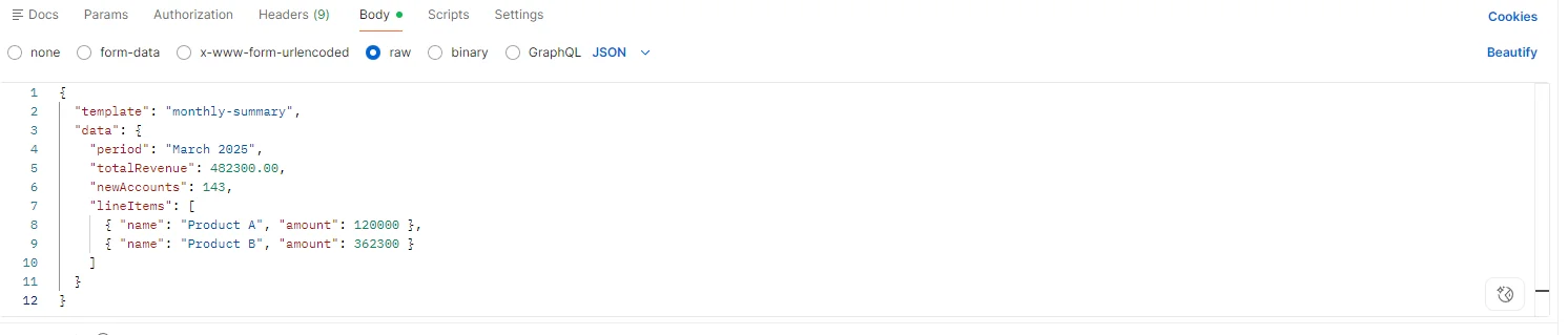 Internal Pdf Reporting Service 2 related to Example: Testing our Endpoint in Postman with JSON Data