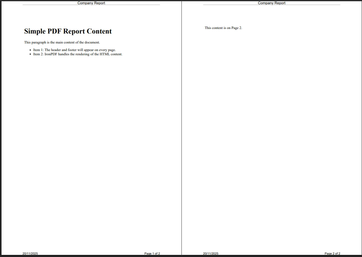 IronPDF vs iTextSharp HTML to PDF with Header and Footer in PDF Documents: Image 2 - IronPDF PDF output with headers and footers