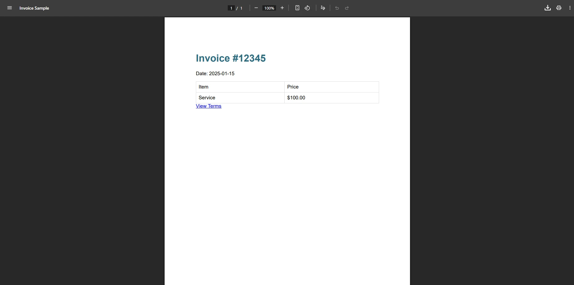 IronPDF rendered invoice output