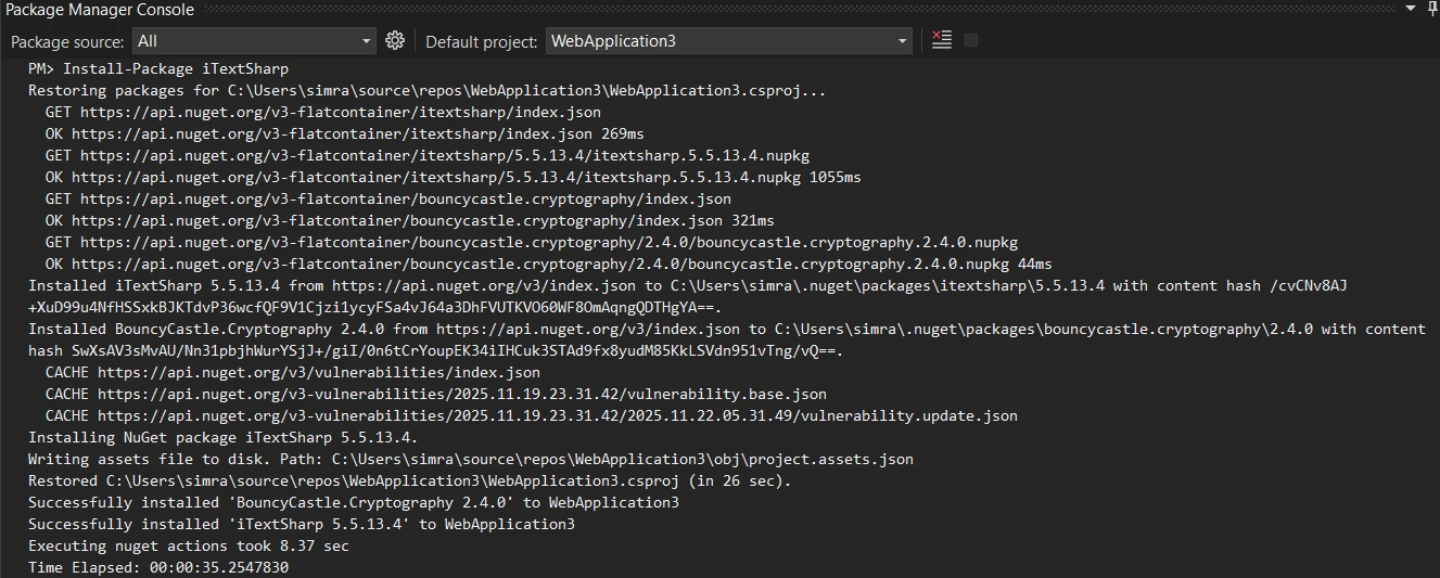 IronPDF vs iTextSharp MVC View to PDF File in C#: Image 3 - Install iTextSharp