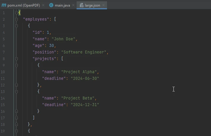 Jackson Java (Cómo funciona para los desarrolladores): Figura 4 - Ejemplo de datos de entrada JSON