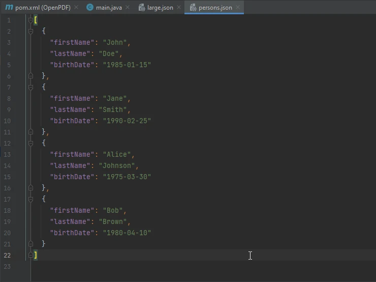 Jackson Java (Cómo funciona para desarrolladores): Figura 7 - Ejemplo de datos JSON de entrada