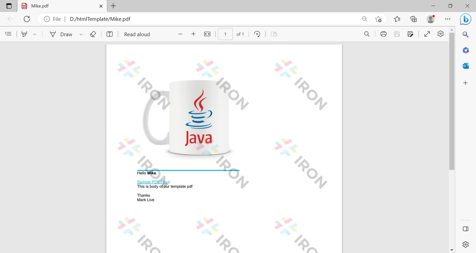 How to Create PDF From Template in Java: Figure 7 - Output