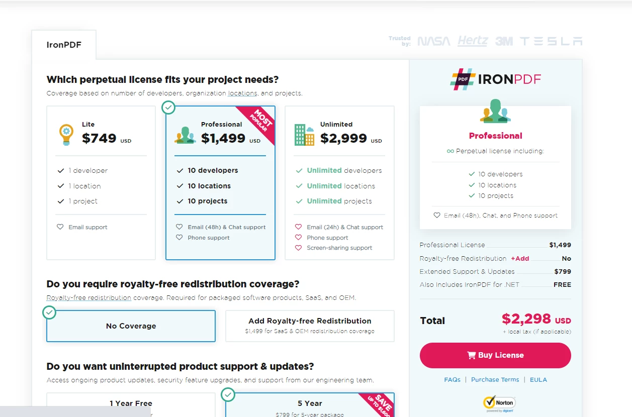 Java PDF Tools: IronPDF for Javaのライセンスオプション