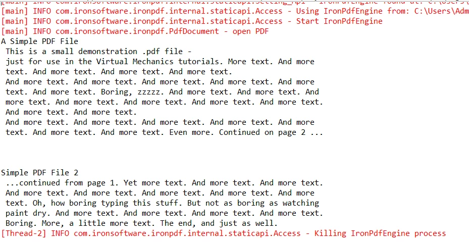 A Comparison Between IronPDF For Java and jPDFPrint: Figure 4 - Reading PDFs in Java