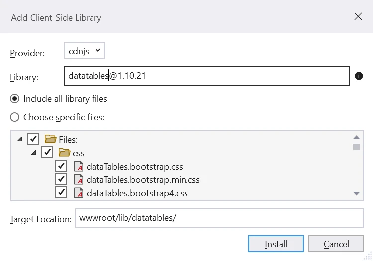 Add jQuery DataTables Library