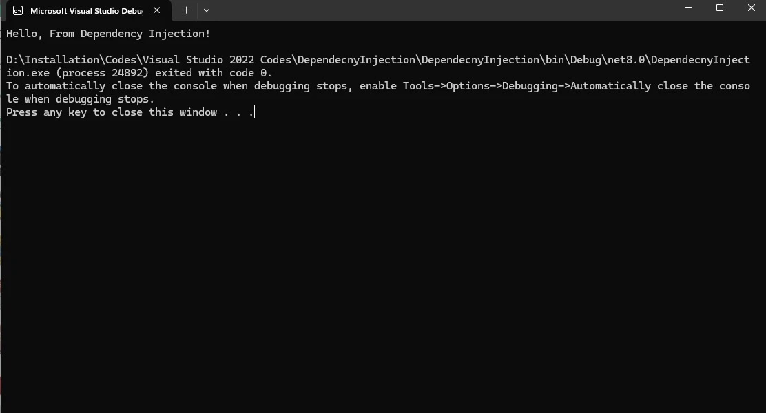 Microsoft.Extensions.DependencyInjection .NET 6 (Working With PDF): Figure 3 - Console output from the code above