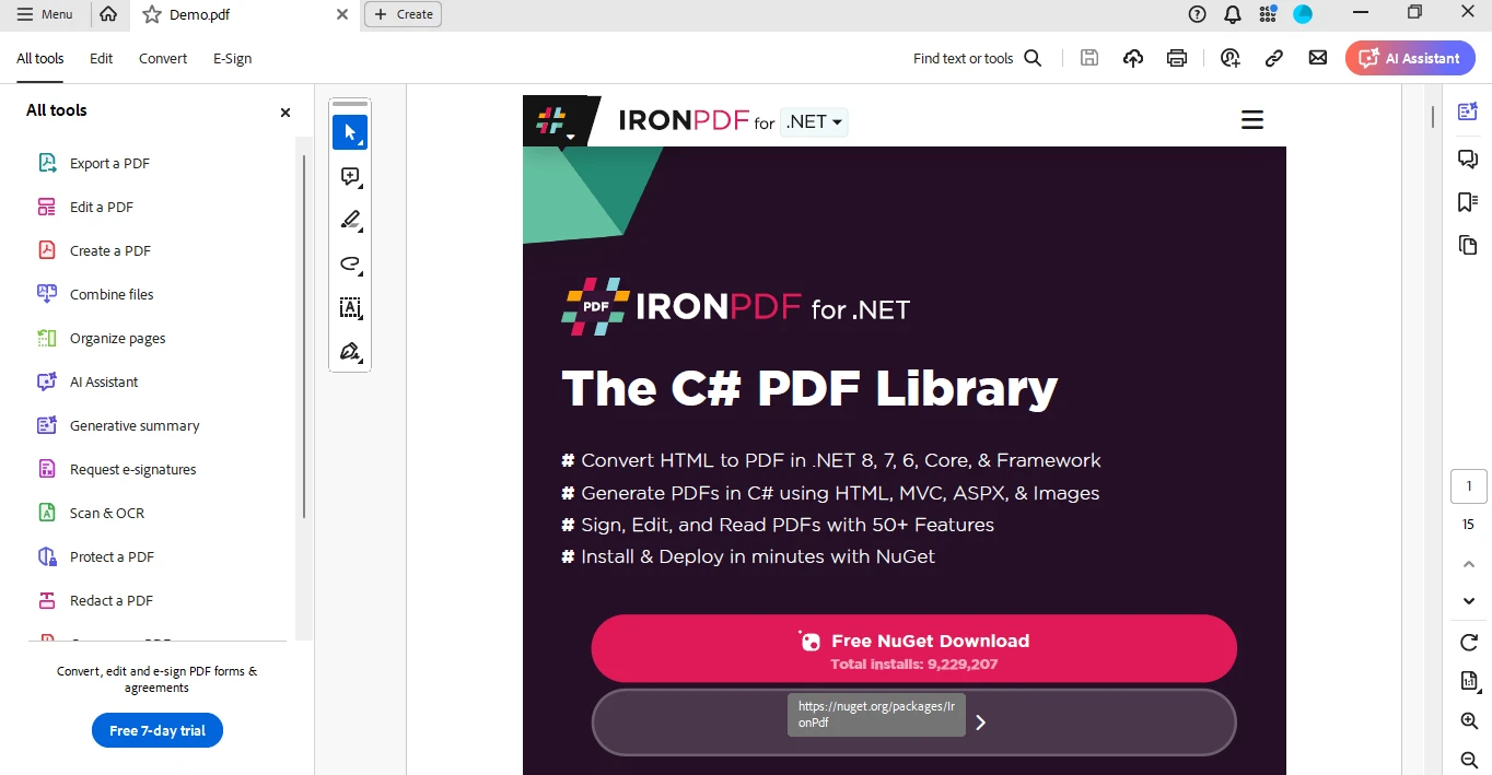 Microsoft.Extensions.DependencyInjection .NET 6（处理PDF）：图5 - 使用Microsoft Extensions Dependency Injection容器与IronPDF结合的示例输出 