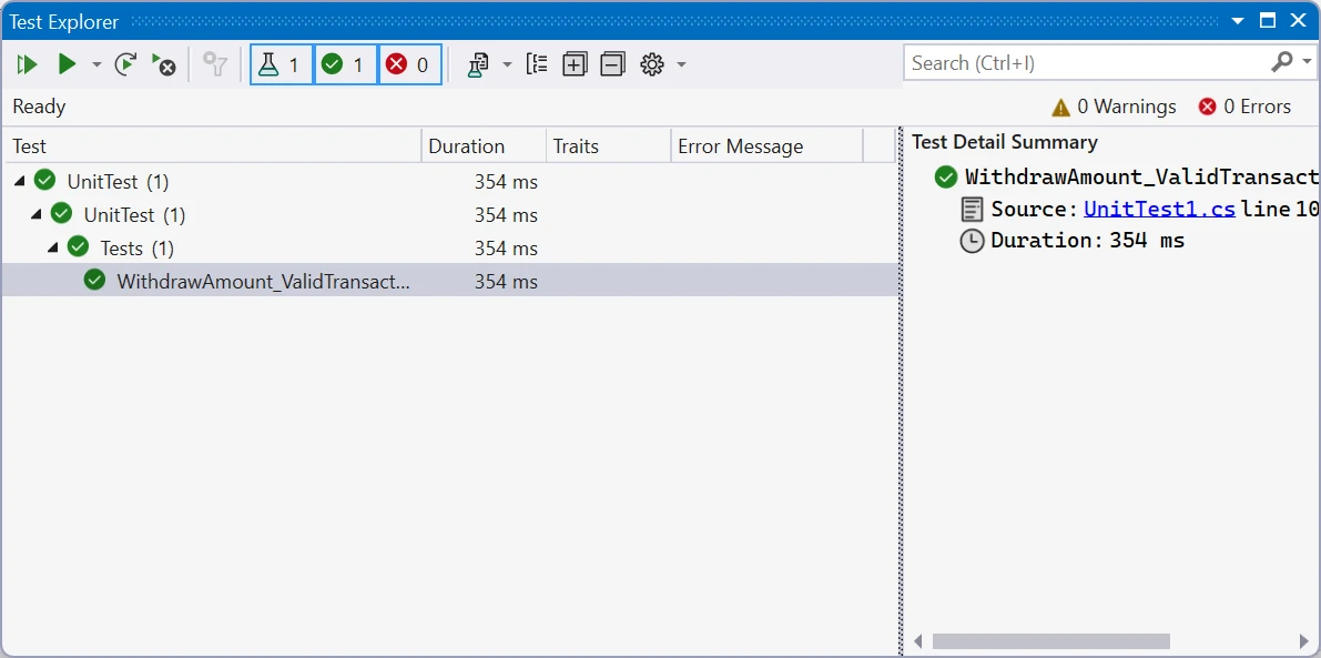 Moq C# (How It Works For Developers) Figure 3 - To run the Tests, first you will have to build the solution. After successful build, open the Test Explorer in Visual Studio and click on the Run All button to start your unit tests execution.