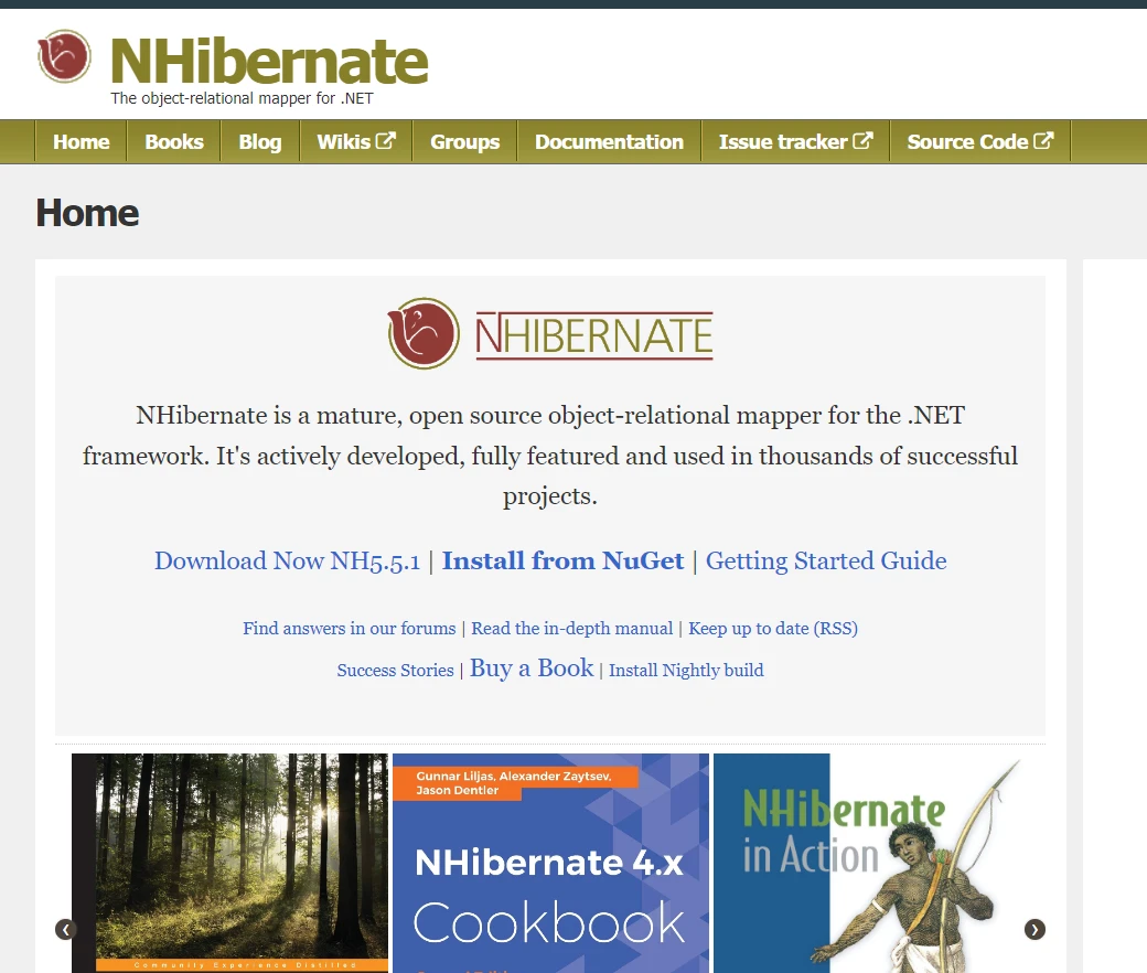 NHibernate C# (開発者向けの動作方法): 図1 - NHibernate C#のホームページ