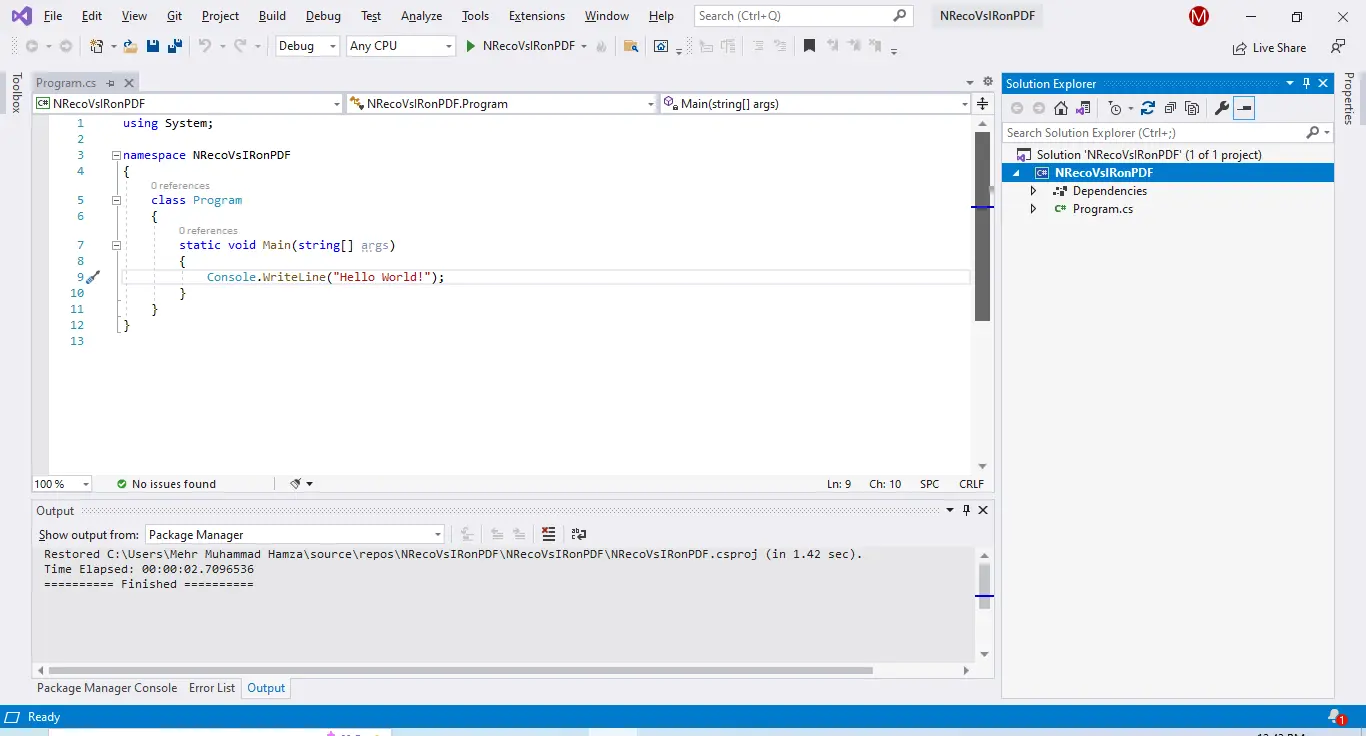 Comparing IronPDF and NReco, Figure 1: New Visual Studio C# Console Application