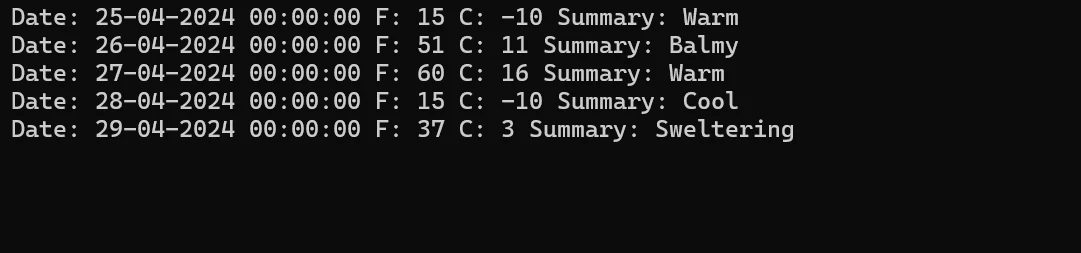 NSwag C# (開発者向けの使い方): 図2 - 上記のコードからのコンソール出力