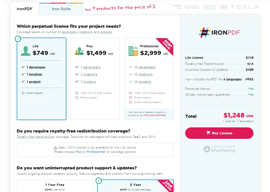 Ocelot .NET（對開發者的運作方式）：圖5 - IronPDF 授權頁面