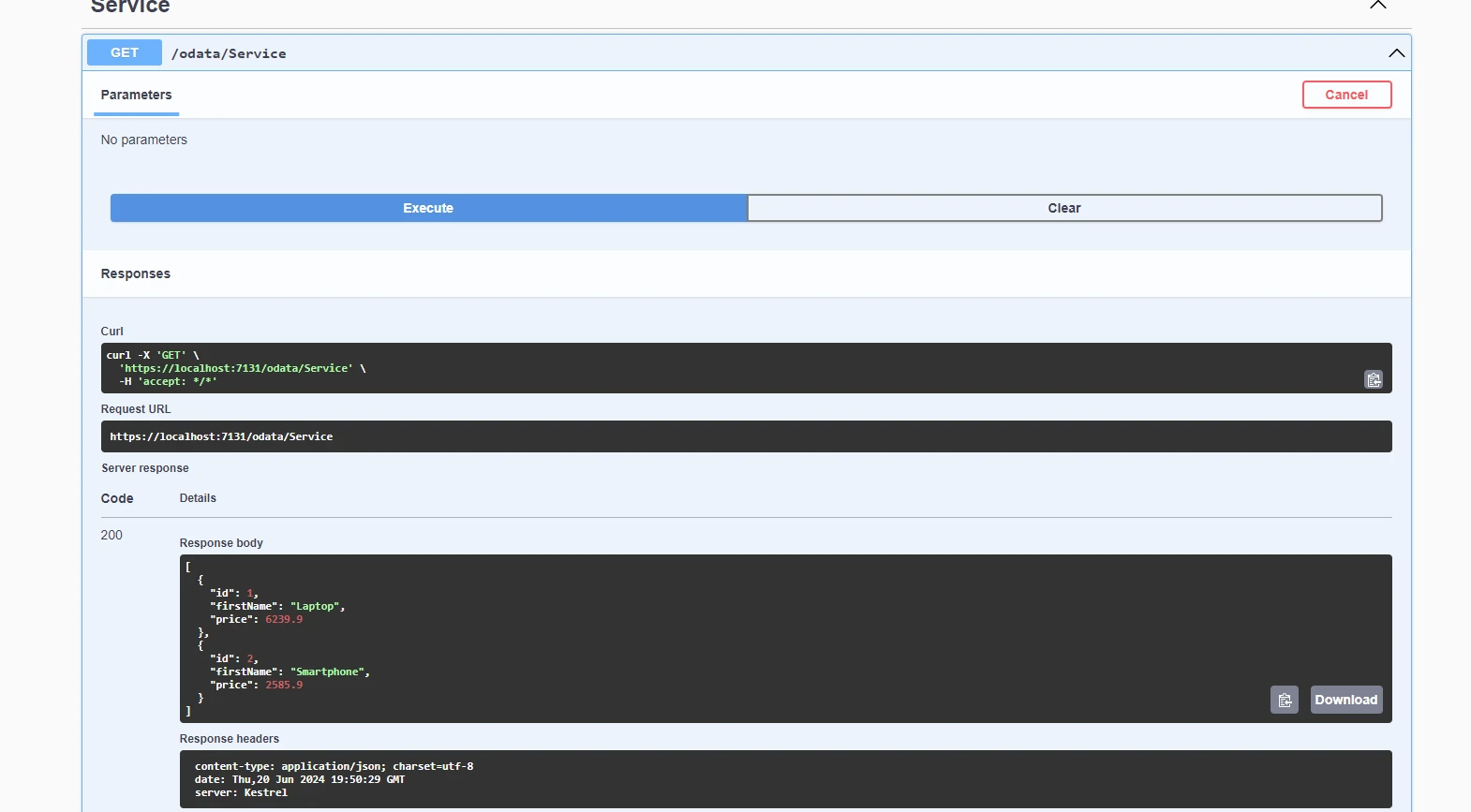 OData C# (How It Works For Developers): Figure 5 - OData Service Output