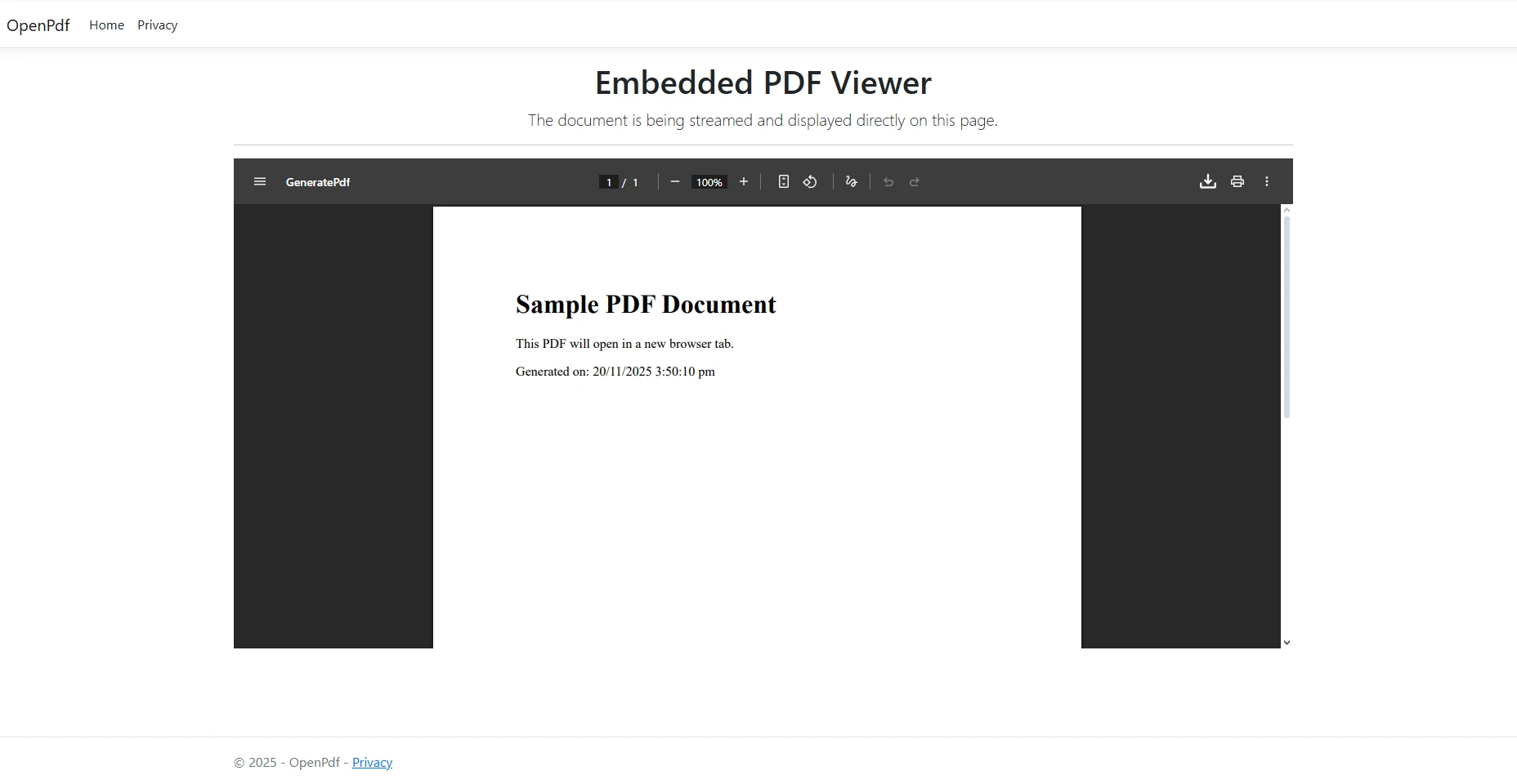 How to Open PDF in New Window ASP .NET C# with IronPDF: Image 3 - Embedded PDF file