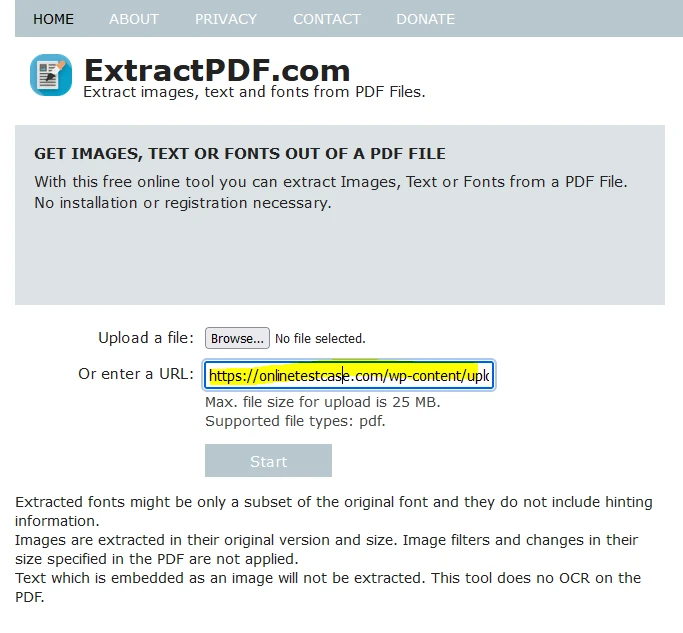 How to Parse Data from PDF Documents: Figure 3 - Uploading the example PDF through the link
