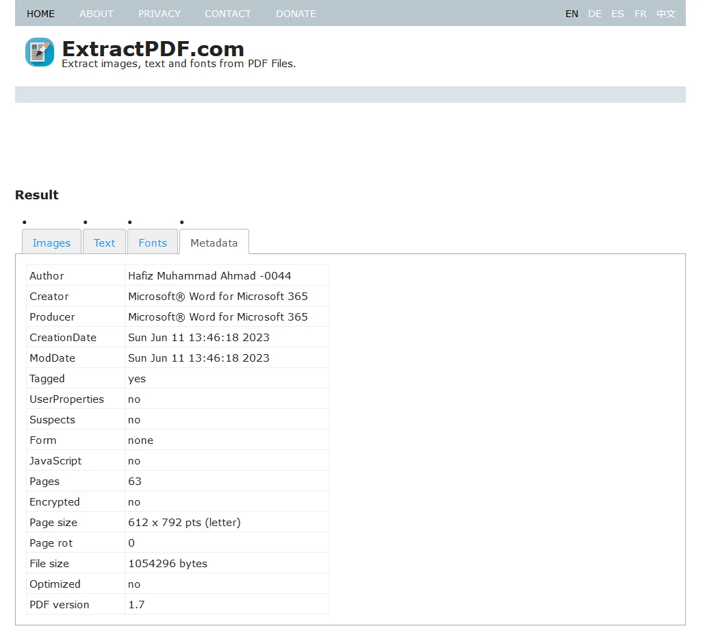 How to Parse Data from PDF Documents: Figure 7 - The extracted metadata of the PDF 