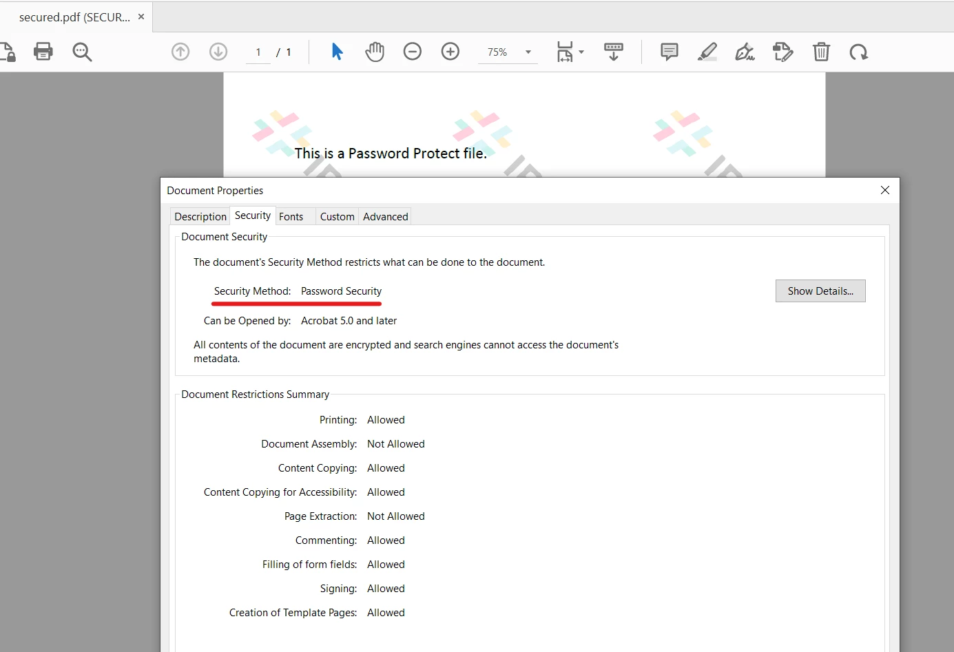 How to Password Protect PDF Documents - Figure 2: Newly-encrypted PDF Document