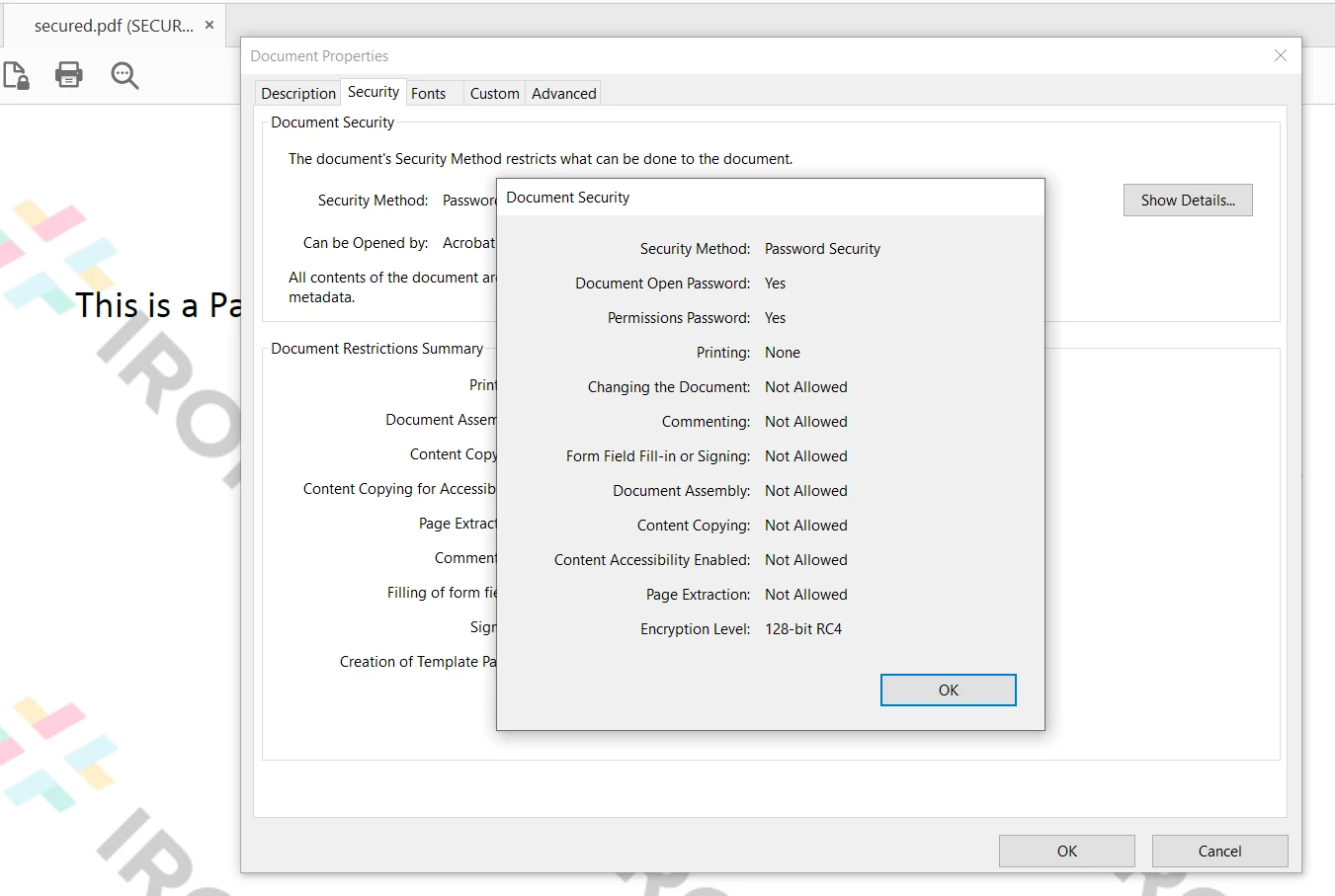 How to Password Protect PDF Documents - Figure 3: New PDF Security Settings
