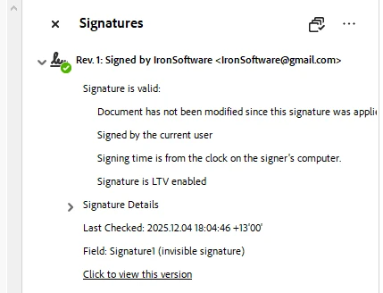 PDF API for .NET Core: The Complete Guide to Generating and Editing PDF Documents: Image 4 - Verified signature on a PDF