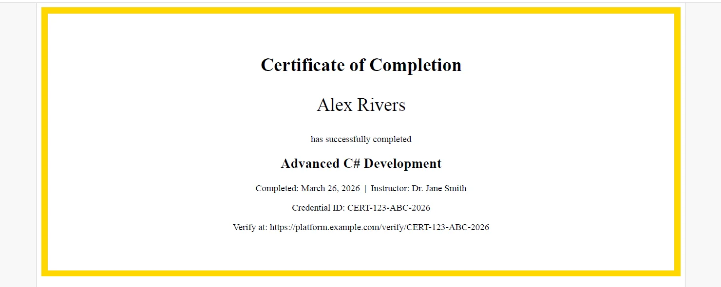 IronPDF example output Certificate