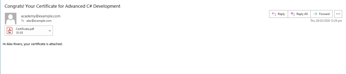 Example output email