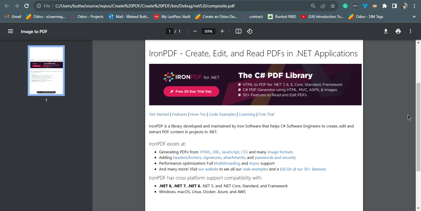 PDF Conversion in C# (Developer Tutorial) Figure 8 - The previous image as a PDF, opened in Google Chrome.