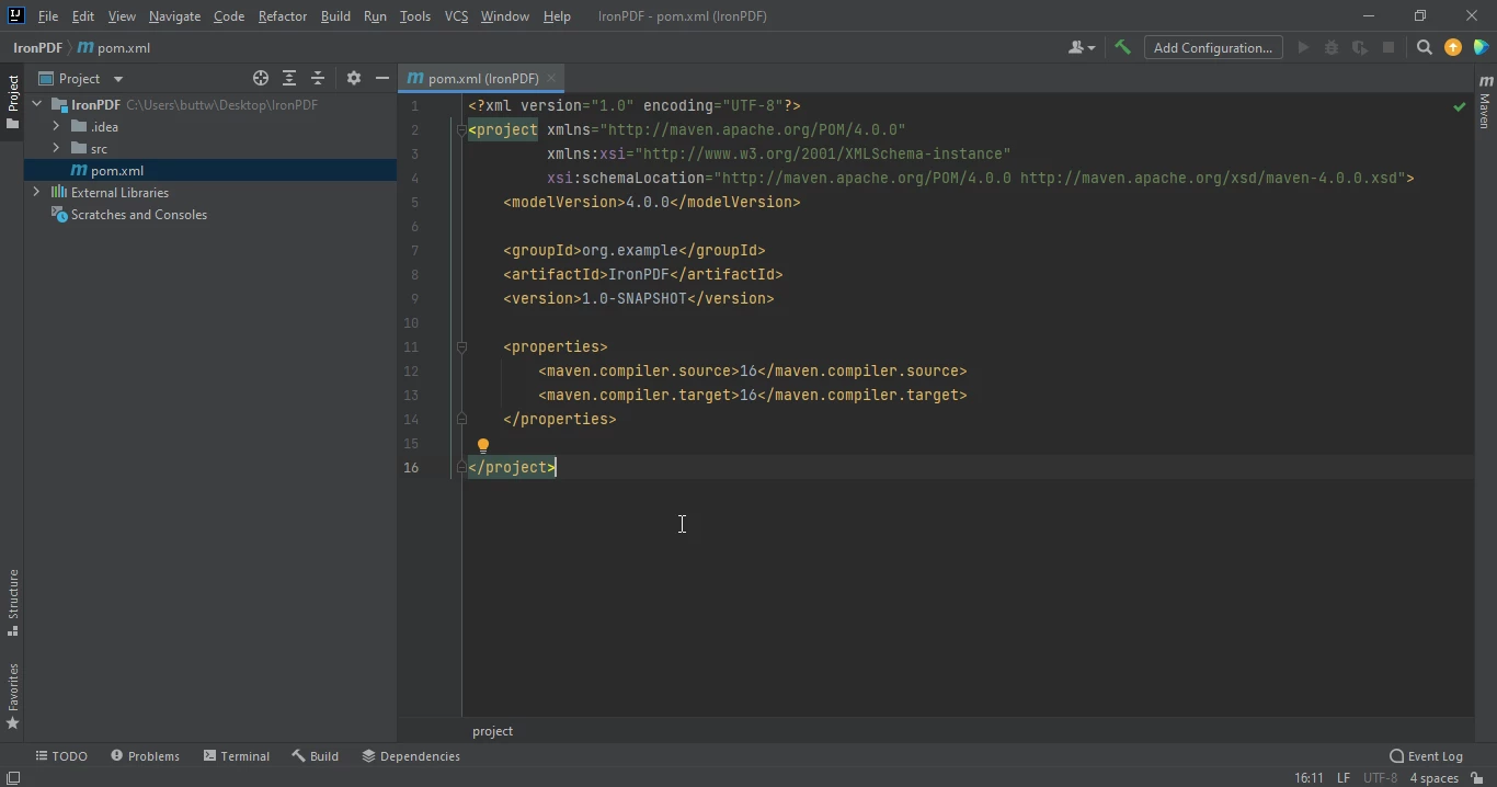 PDF Creator For Java (Step-By-Step) Tutorial, Figure 3: The pom.xml file