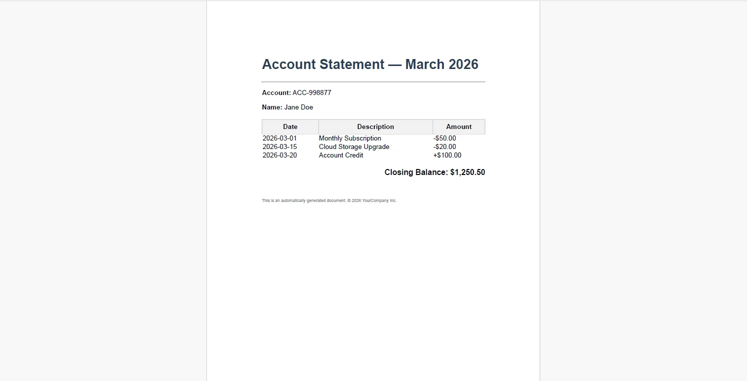 IronPDF example output