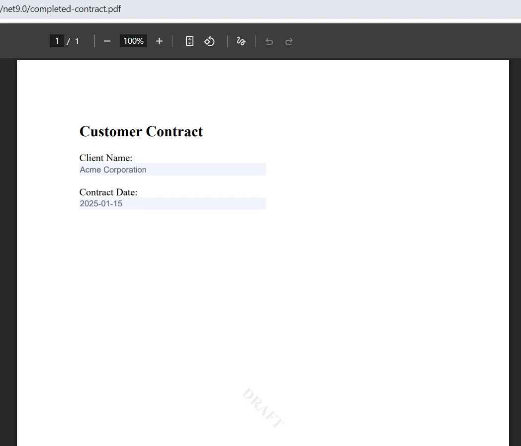 PDF Editor in UWP: Build Document Features Fast with IronPDF: Image 6 - Filled Form Output