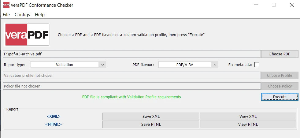 PDF vs PDF/A (Comparison and How to Use): Figure 2 - veraPDF Conformance Checker application