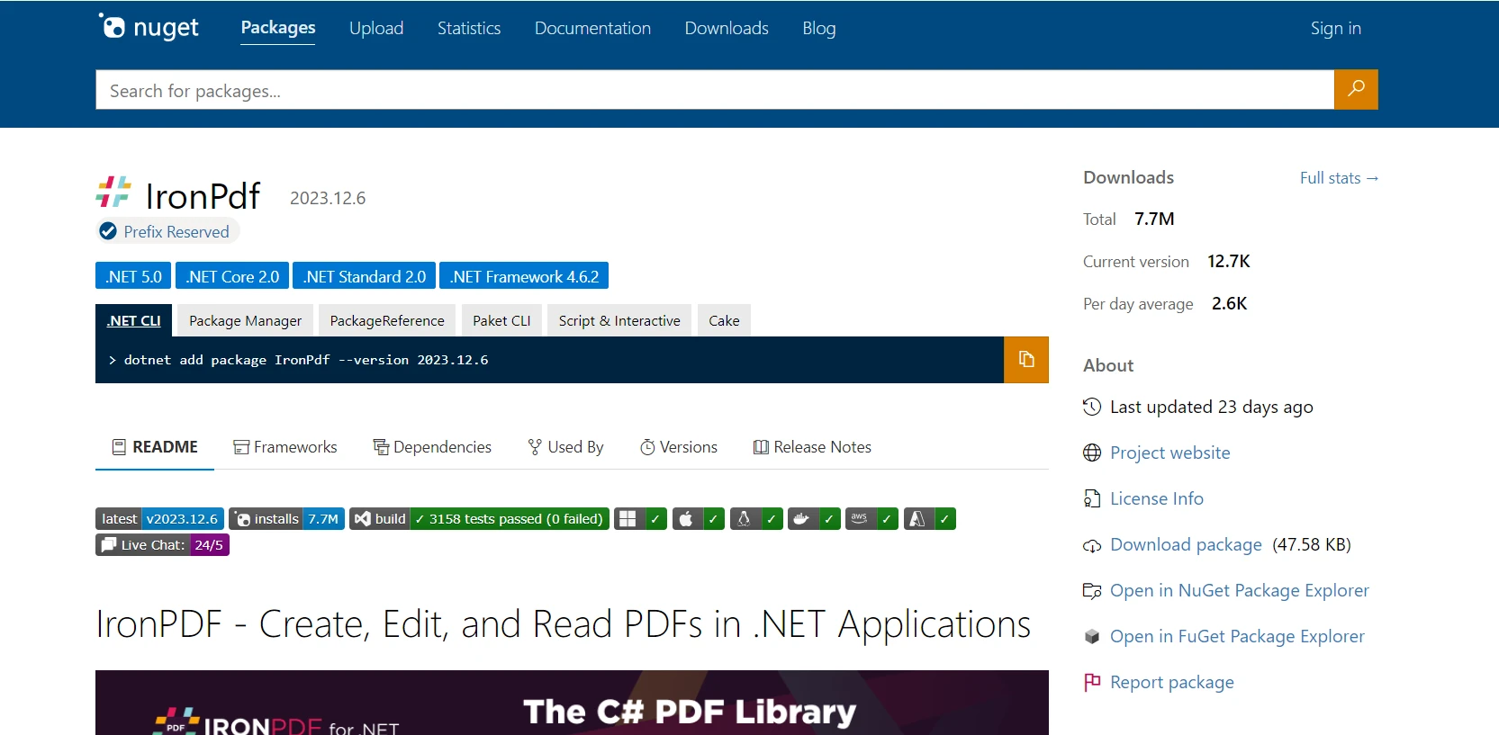 A Comparison Between IronPDF and PdfPig: Figure 10 - You can also download the IronPDF package directly from the web page by clicking on the "Download package" option: "https://www.nuget.org/packages/IronPdf/". Download the .nupkg file and then manually integrate it into your project.