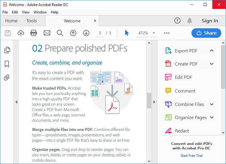 Adobe Acrobat Reader DC allows you to view or read PDF