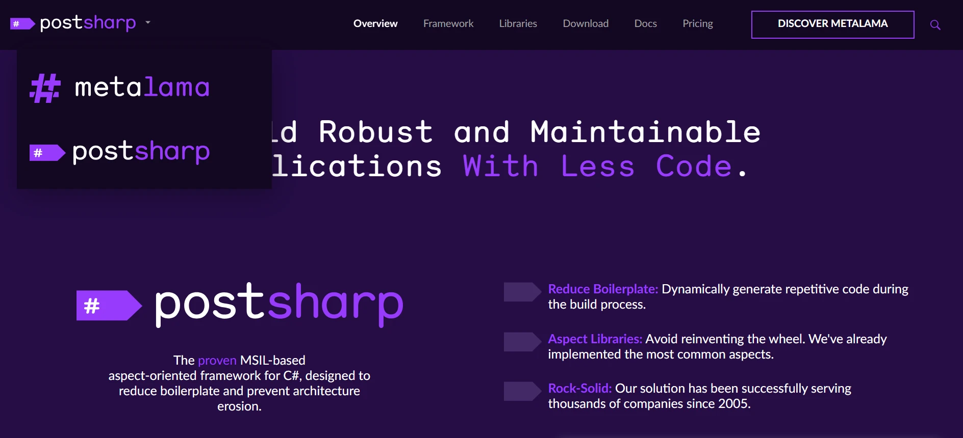 PostSharp C# (How It Works For Developers): Figure 1 - PostSharp C# homepage