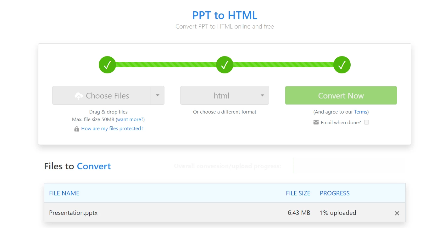 Zamzar PPT to HTML Tool