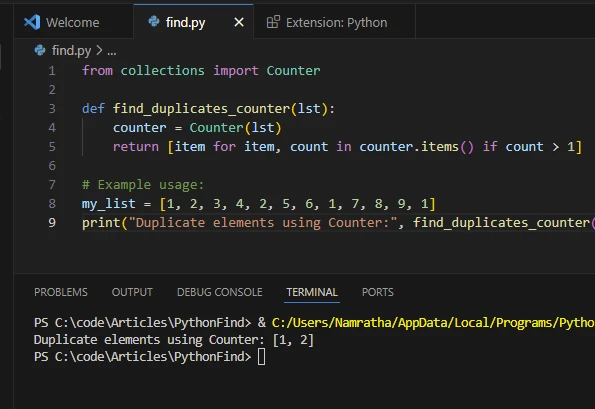 Python Buscar en Listas (Cómo Funciona Para Desarrolladores): Figura 4 - Duplicados usando la salida de comprensión