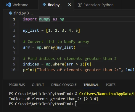 Python Buscar en listas (Cómo funciona para desarrolladores): Figura 6 - Salida de índices