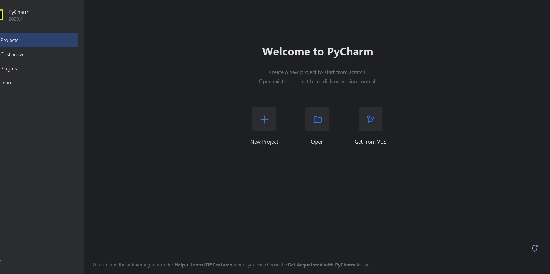 Cómo analizar un archivo PDF en Python: Figura 1 - La pantalla de bienvenida de PyCharm.