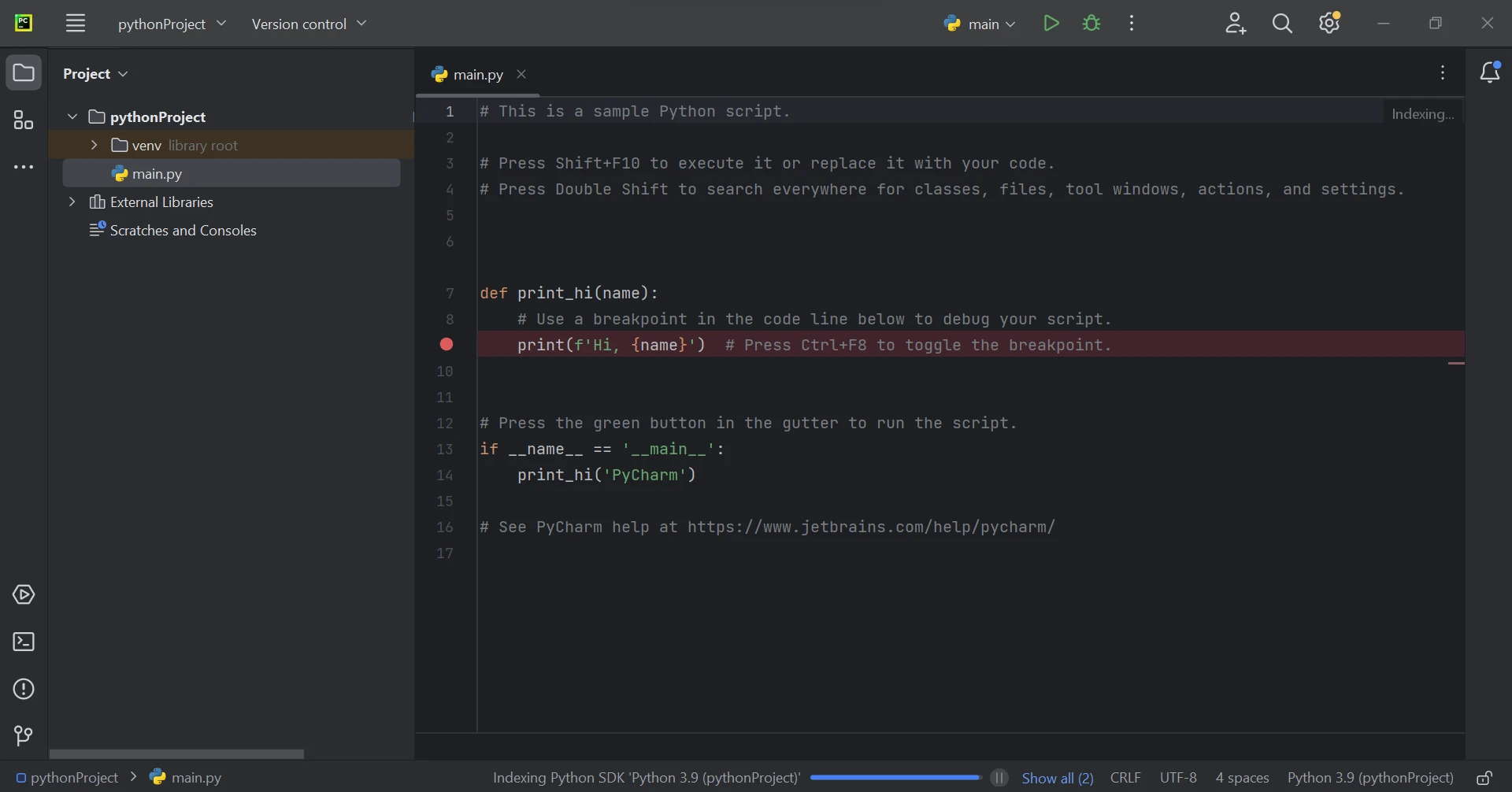 How to Parse A PDF File in Python: Figure 3 - A main file opened in PyCharm.