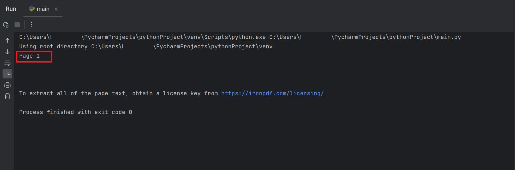 Cómo analizar un archivo PDF en Python: Figura 6 - Una captura de pantalla del terminal con la salida de texto Página 1.