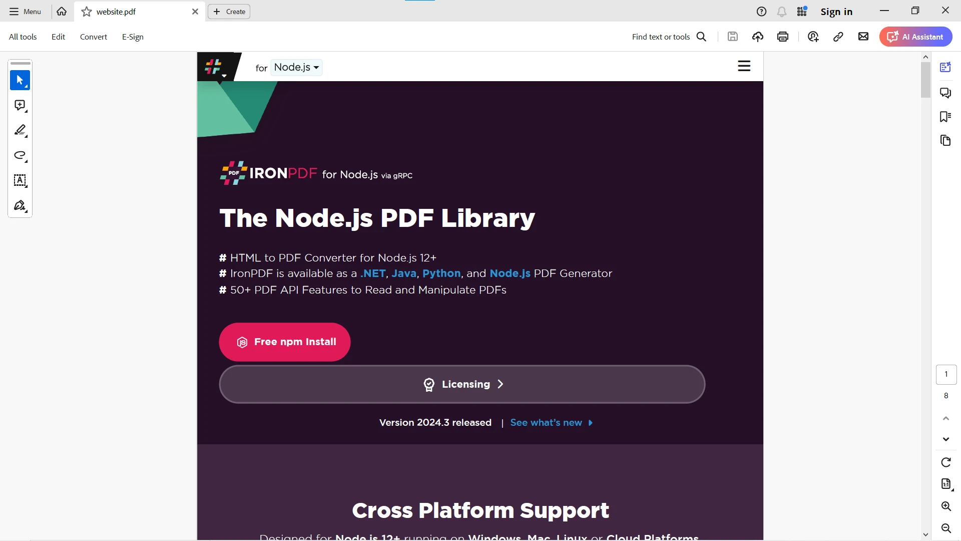 Ramda JS NPM（开发者如何运作）：图4 - 使用IronPDF将“HTML URL转PDF”的输出PDF。