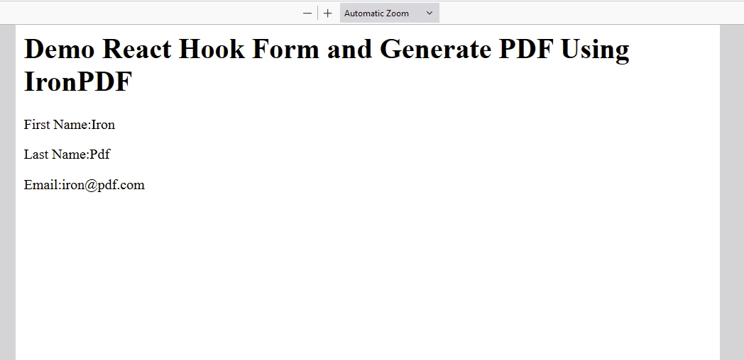 react hook form NPM (How It Works For Developers): Figure 5 - PDF Output