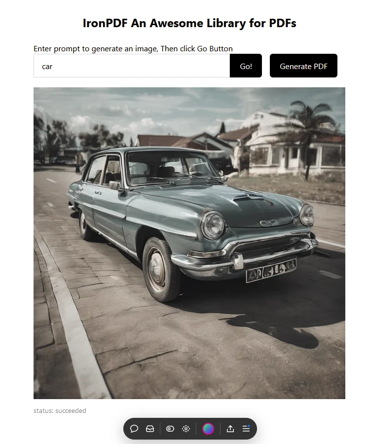 replicate npm (How It Works For Developers): Figure 2 - In the Enter prompt, add the text "car" for prediction and click on the Go button. An image of a car would be predicted and generated using Replicate.