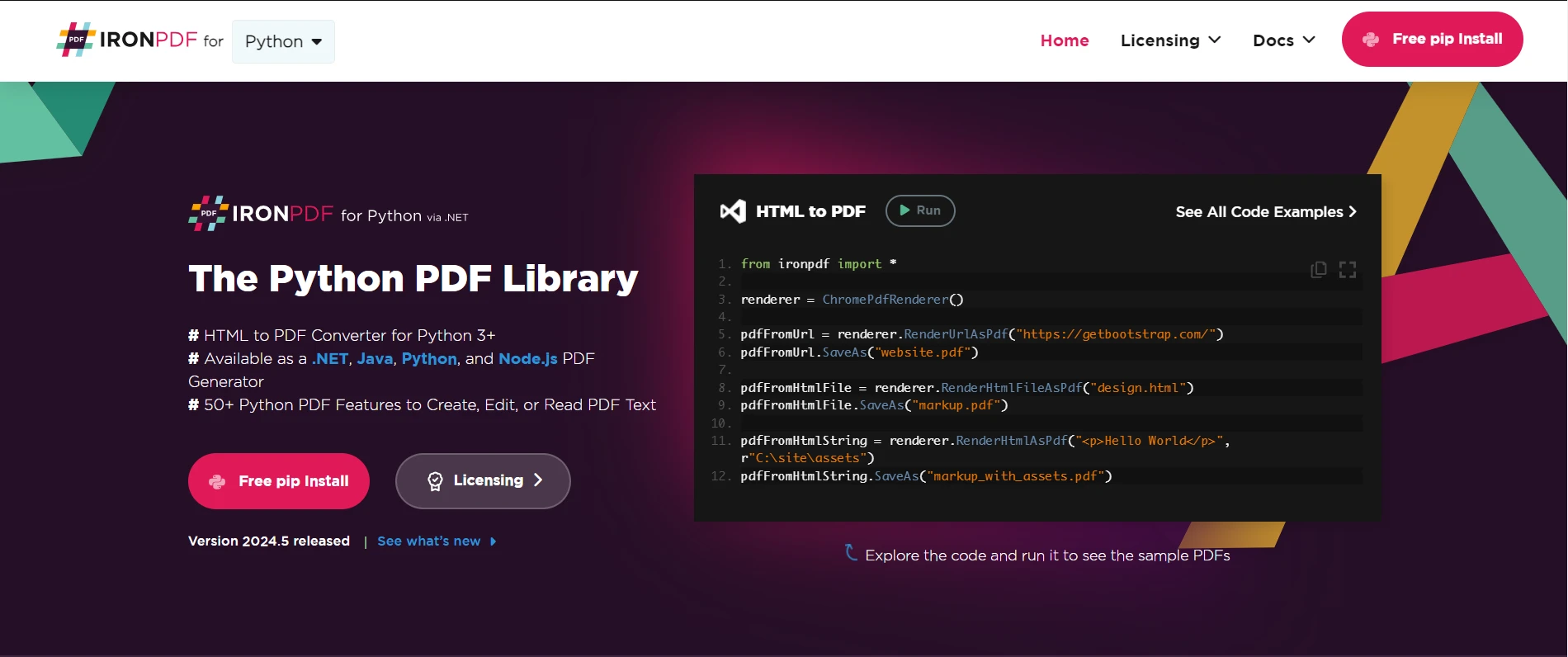 Requests Python (How It Works For Developers): Figure 2 - IronPDF webpage